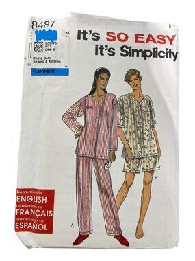 Simplicity 8487 Misses Pajama Sewing Pattern XS-XL Sleepwear Top & Bottom CUT